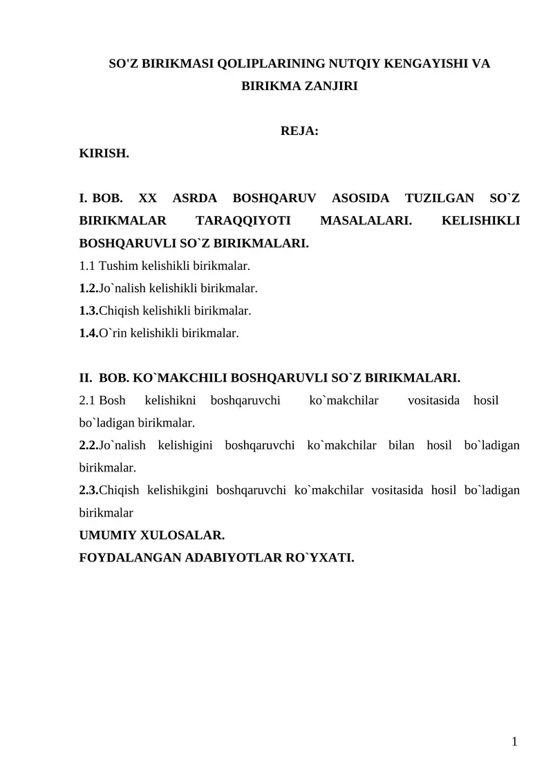 SO'Z BIRIKMASI QOLIPLARINING NUTQIY KENGAYISHI VA BIRIKMA ZANJIRI