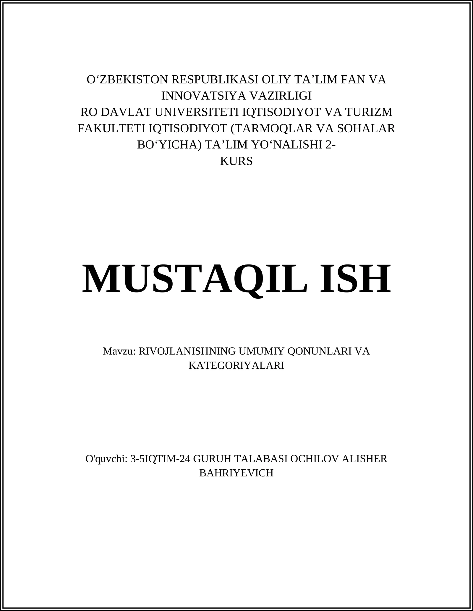 Rivojlanishning Asosiy Tushunchalari