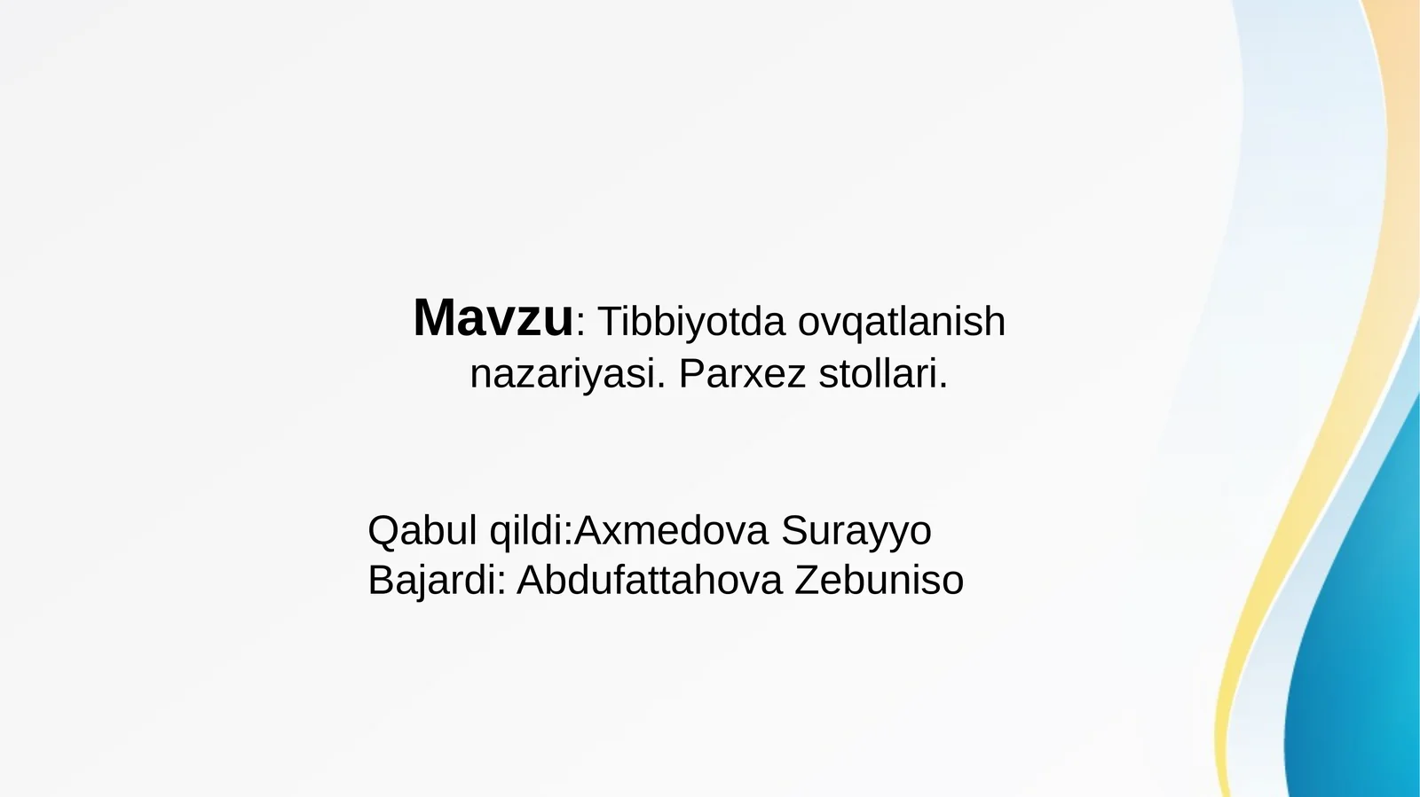 Tibbiyotda ovqatlanish nazariyasi. Parxez stollari