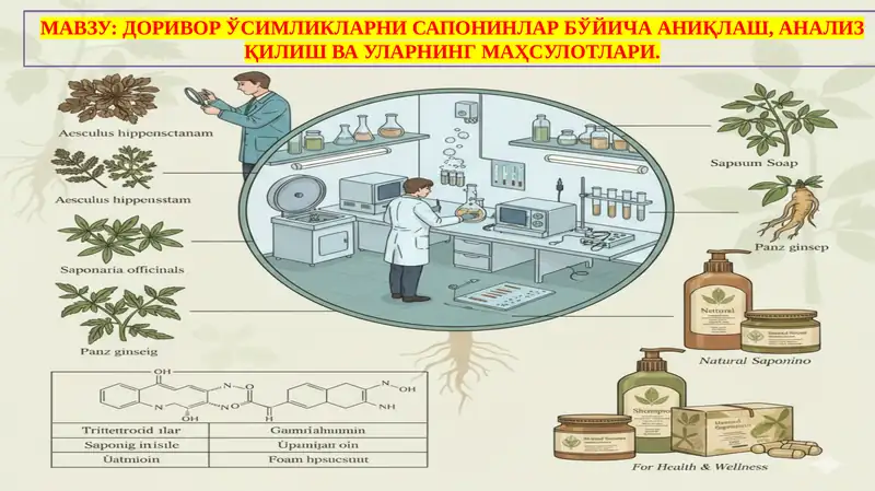 DORIVOR O‘SIMLIKLARNI SAPONINLAR BO‘YICHA ANIQLASH, ANALIZ QILISH VA ULARNING MAHSULOTLARI.