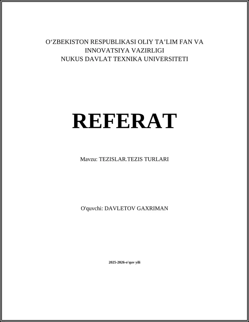 TEZISLAR.TEZIS TURLARI