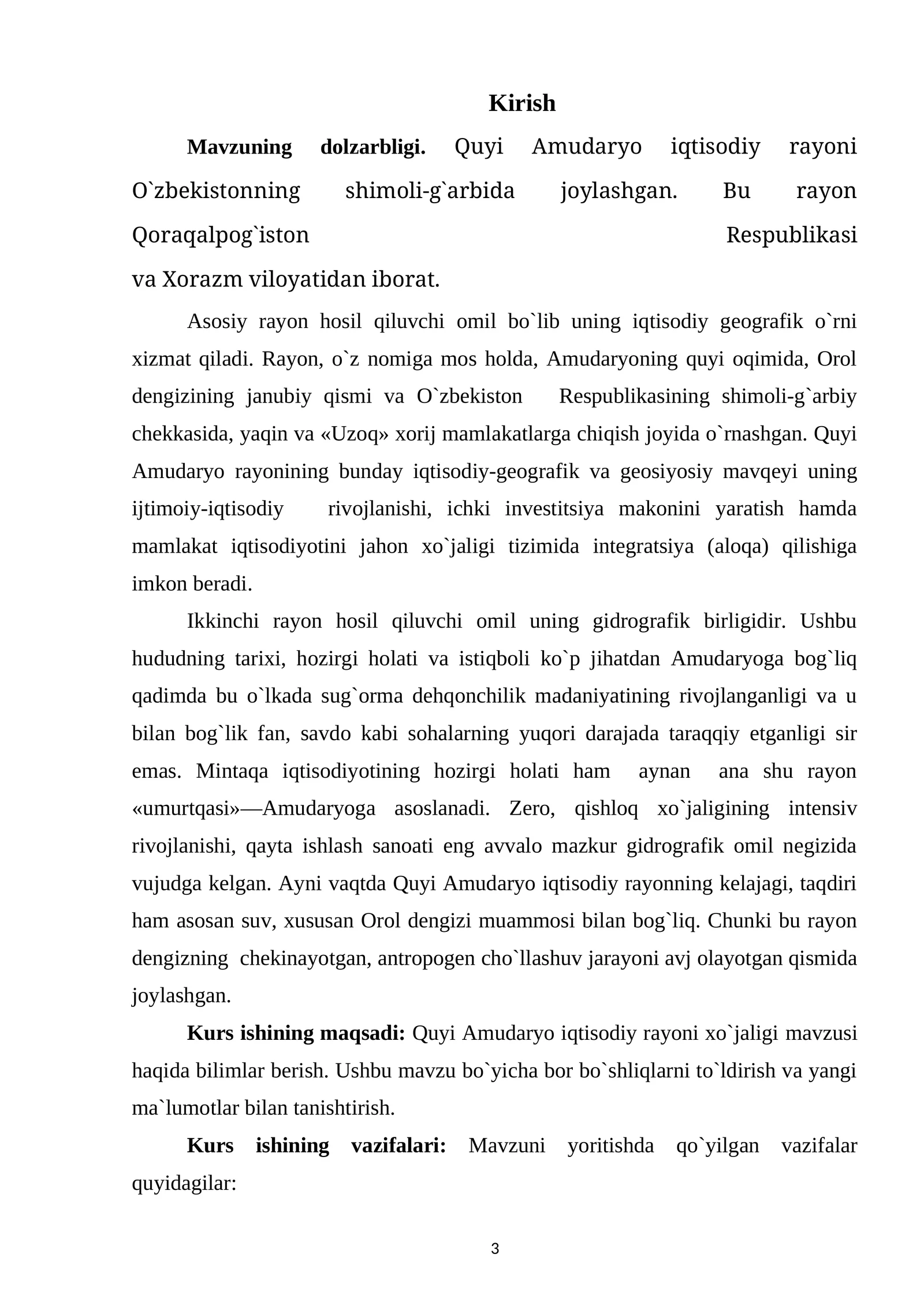 QUYI AMUDARYO IQTISODIY RAYONI kurs ishi