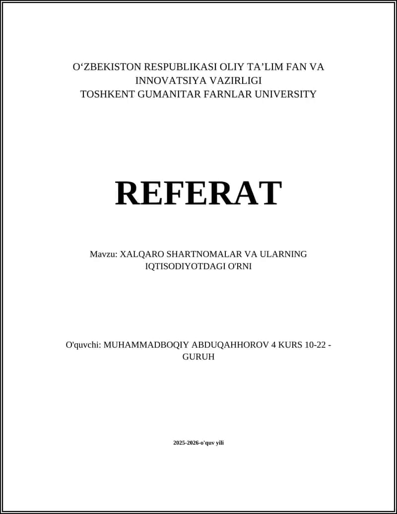 Xalqaro Savdo Shartnomalari va Ularning Iqtisodiyotdagi O'rni