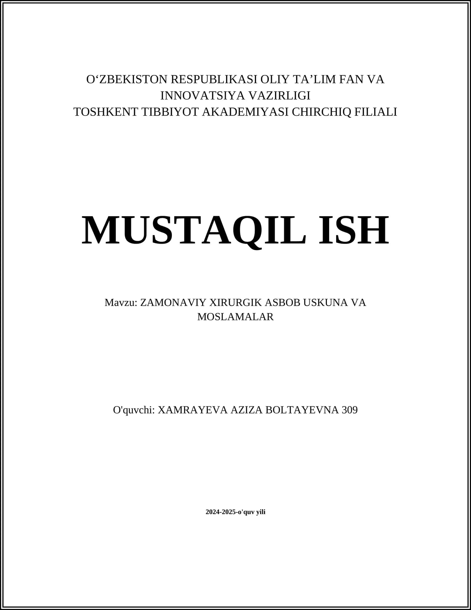 ZAMONAVIY XIRURGIK ASBOB USKUNA VA MOSLAMALAR