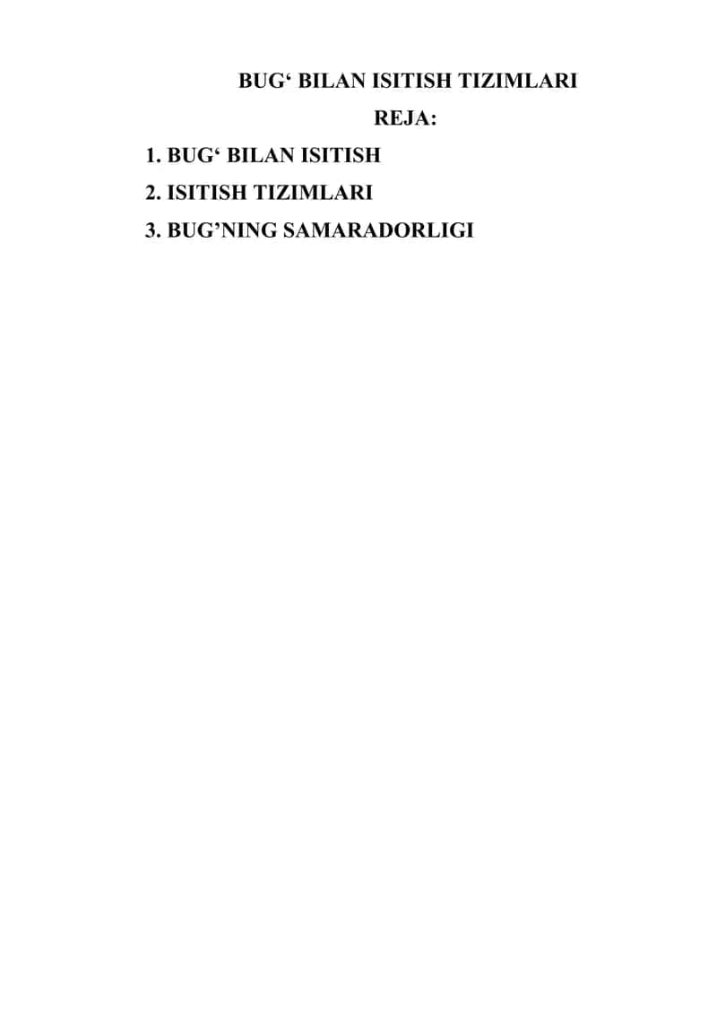 BUG‘ BILAN ISITISH TIZIMLARI