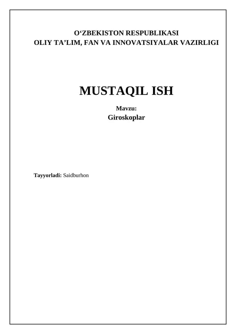 Giroskoplar: Asosiy tushunchalar va tamoyillar