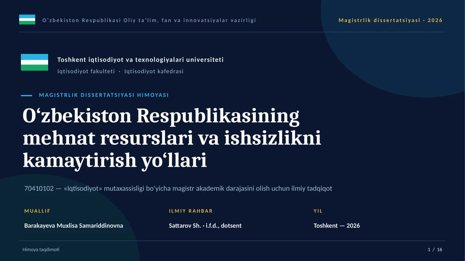 MAGISTRLIK DISSERTATSIYASI HIMOYASI