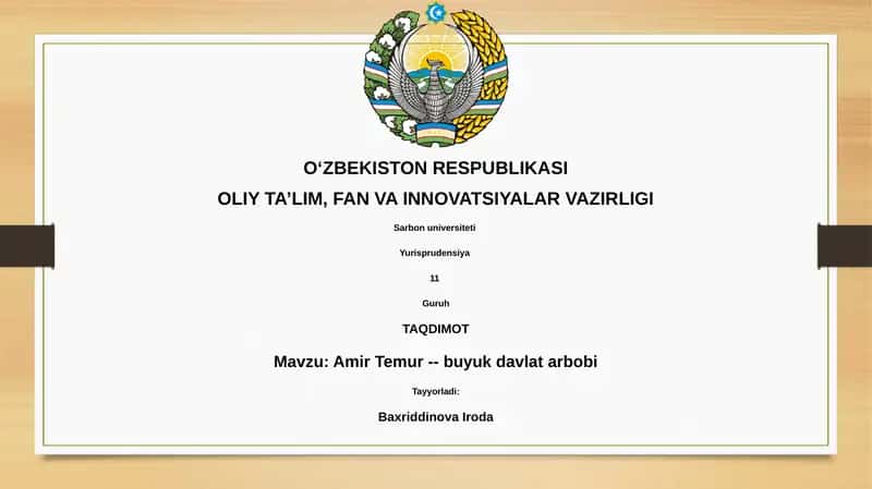 Amir Temur -- buyuk davlat arbobi