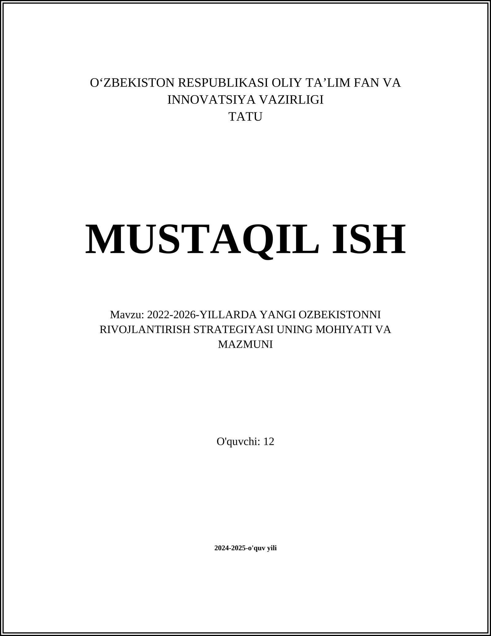 Yangi O‘zbekiston strategiyasi