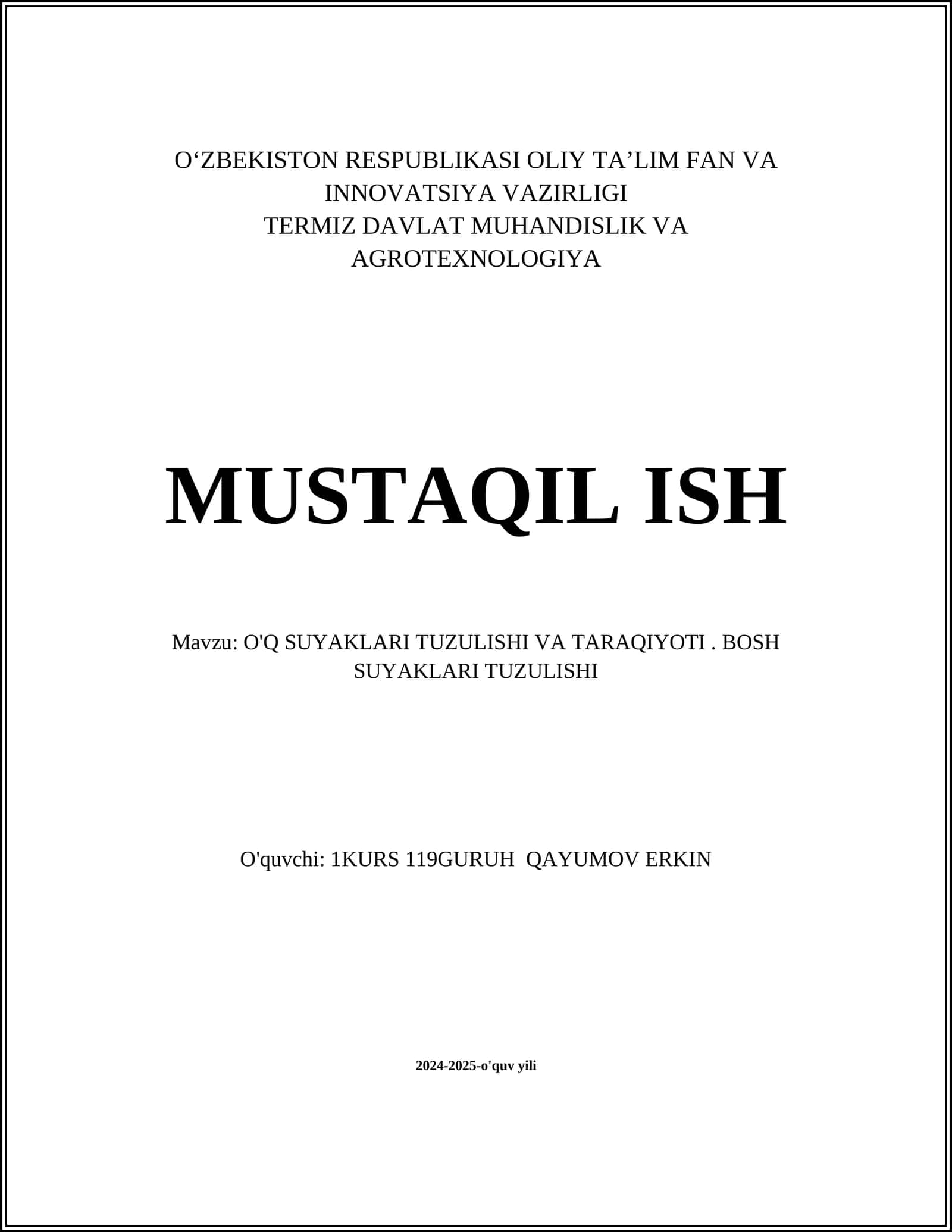 O'Q SUYAKLARI TUZULISHI VA TARAQIYOTI