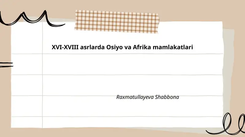 XVI-XVIII asrlarda Osiyo va Afrika mamlakatlari