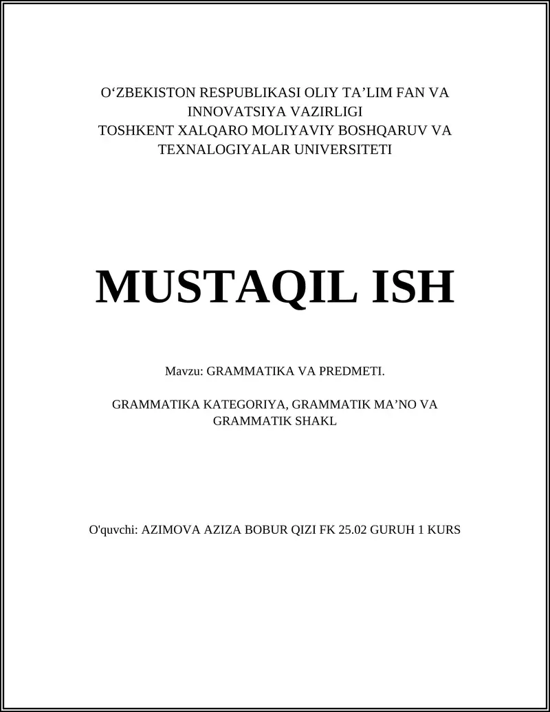 GRAMMATIKA VA PREDMETI