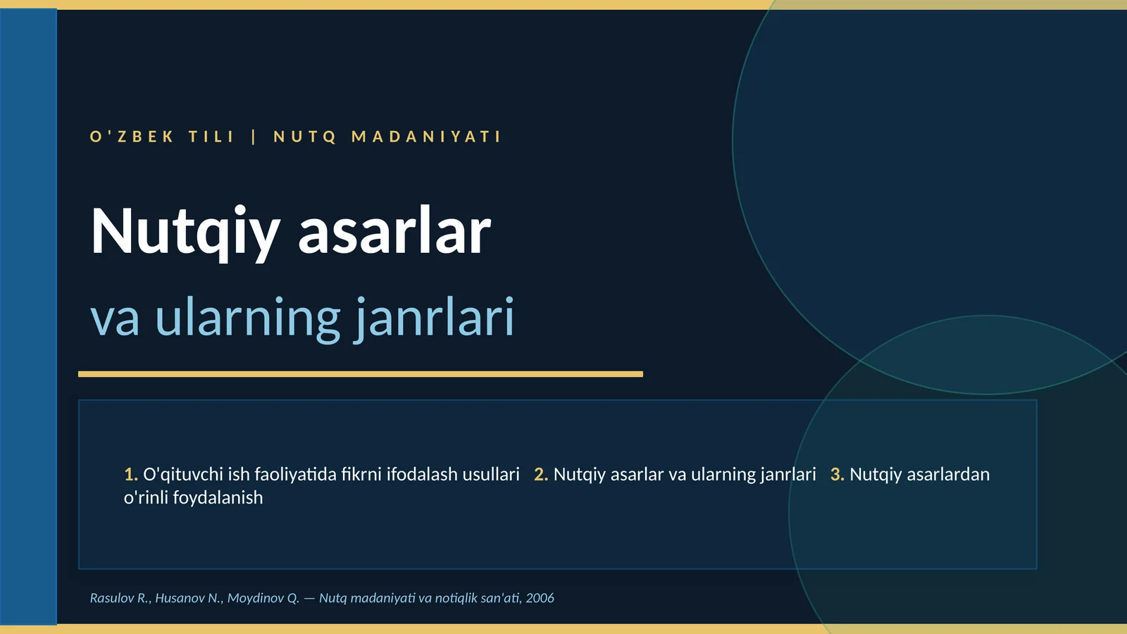 O'ZBEK TILI | NUTQ MADANIYATI