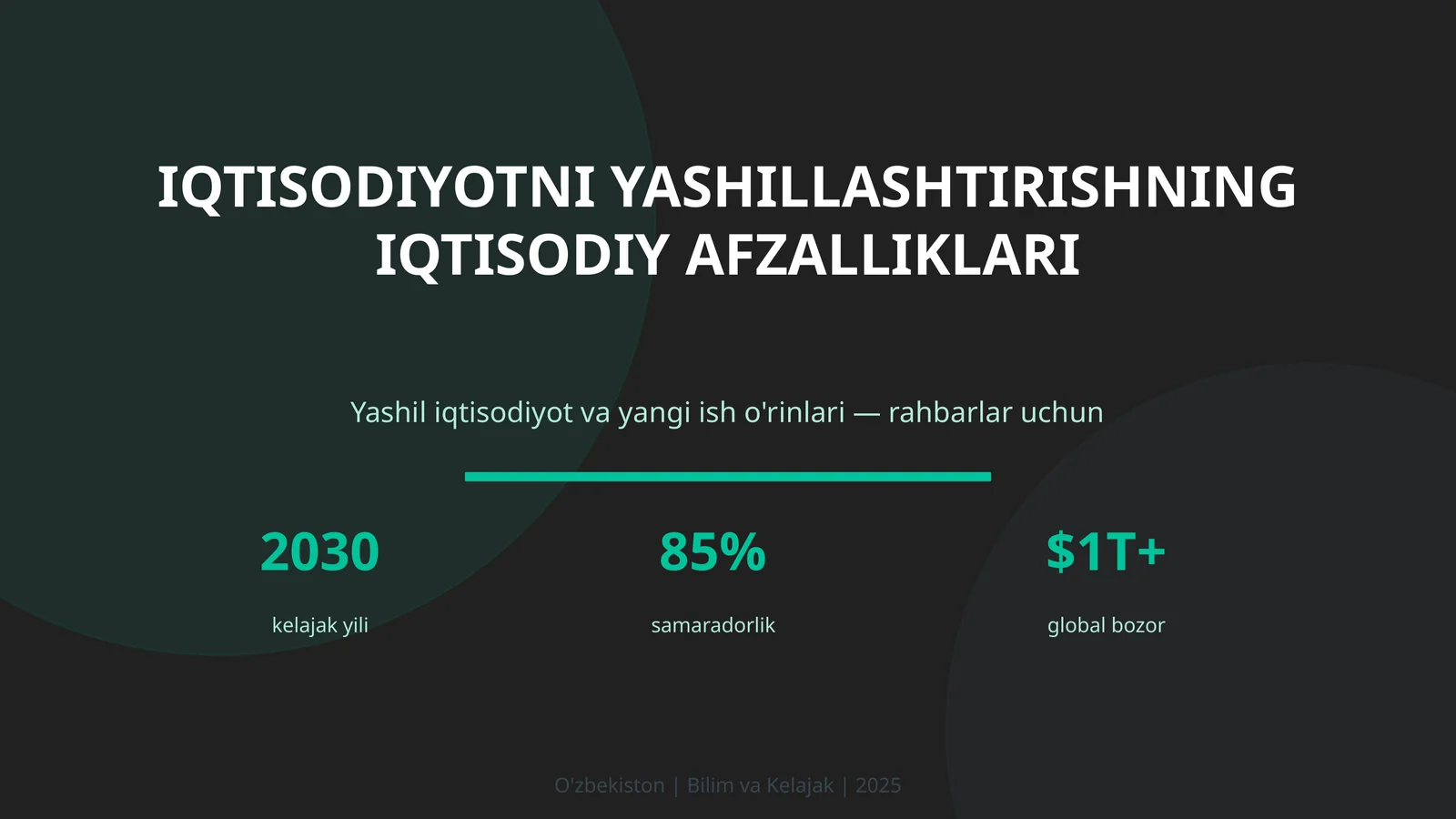 IQTISODIYOTNI YASHILLASHTIRISHNING IQTISODIY AFZALLIKLARI