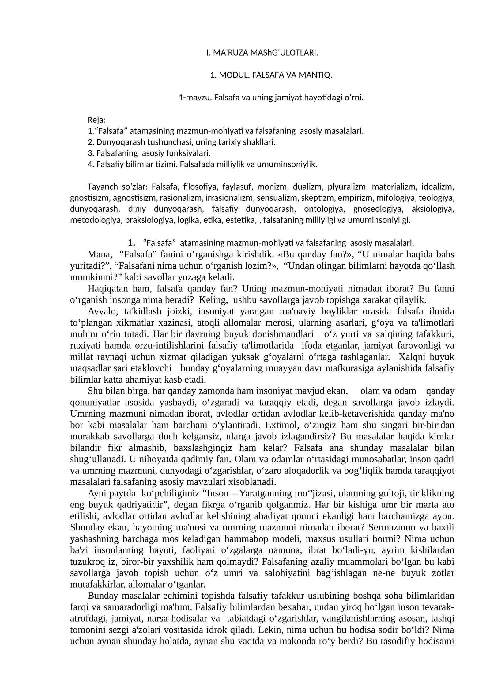 MODUL. FALSAFA VA MANTIQ