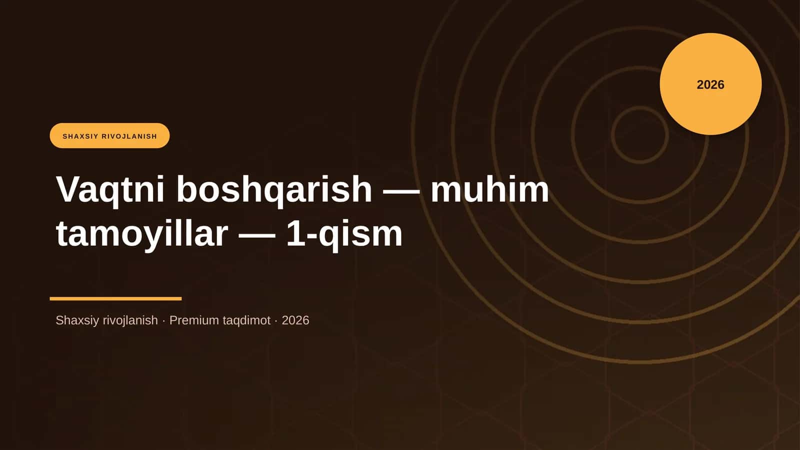 Vaqtni boshqarish — muhim tamoyillar — 1-qism