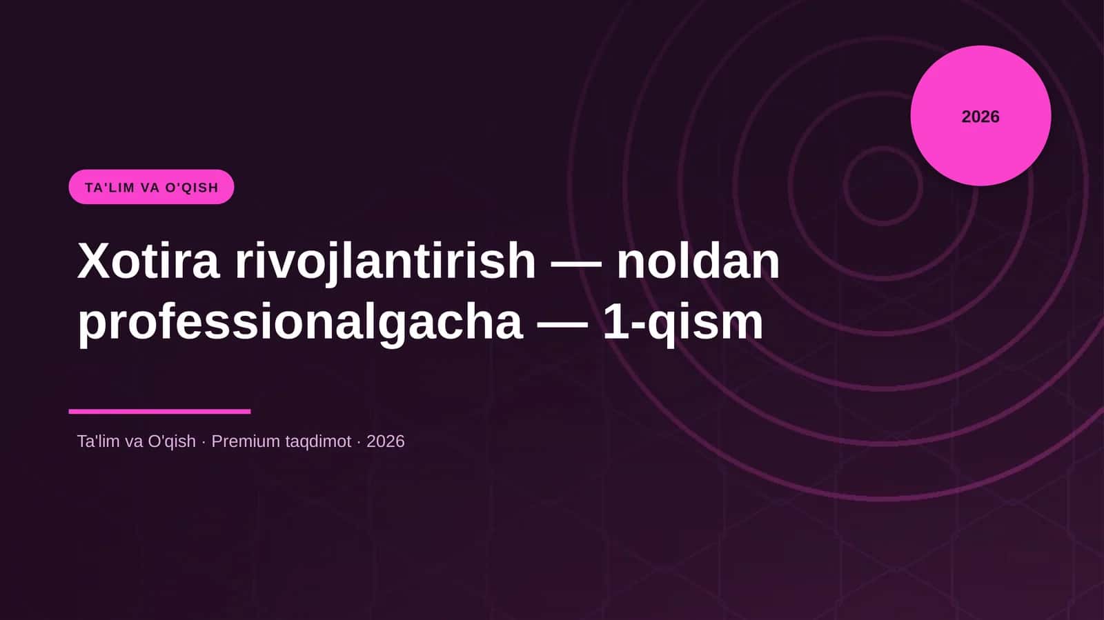 Xotira rivojlantirish — noldan professionalgacha — 1-qism