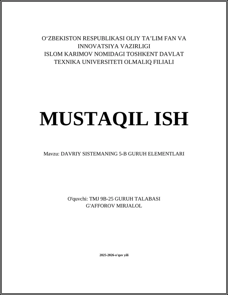 DAVRIY SISTEMANING 5-B GURUH ELEMENTLARI