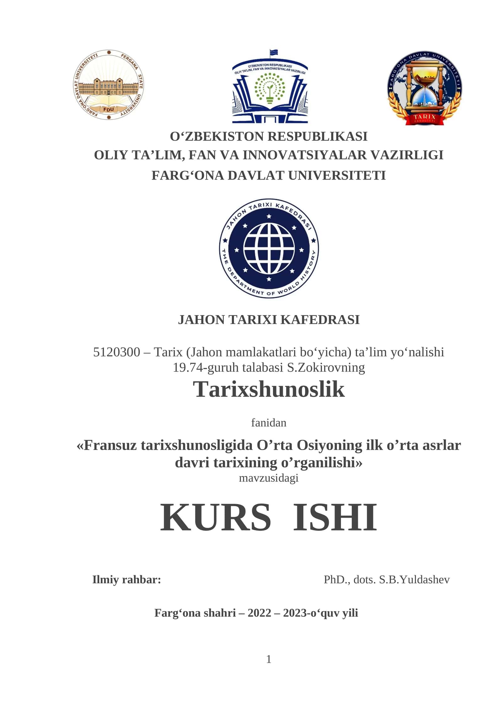 Fransuz tarixshunosligida O’rta Osiyoning ilk o’rta asrlar davri tarixining o’rganilishi