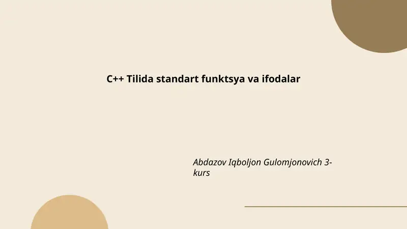 C++ Tilida standart funktsya va ifodalar