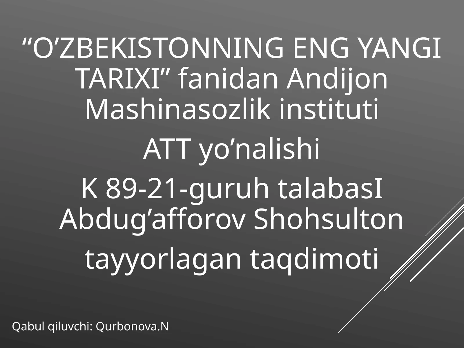 O’ZBEKISTONNING ENG YANGI TARIXI