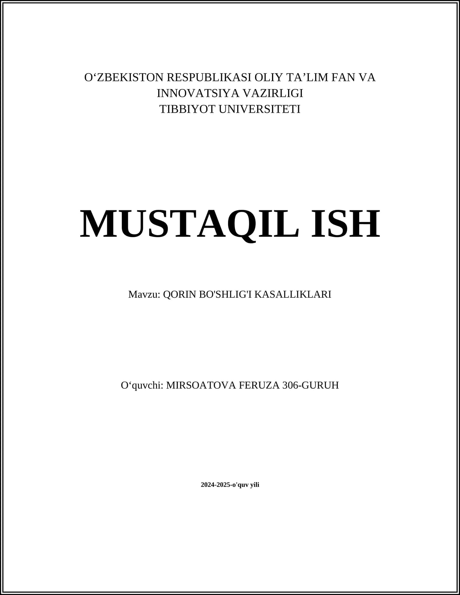 QORIN BO'SHLIG'I KASALLIKLARI