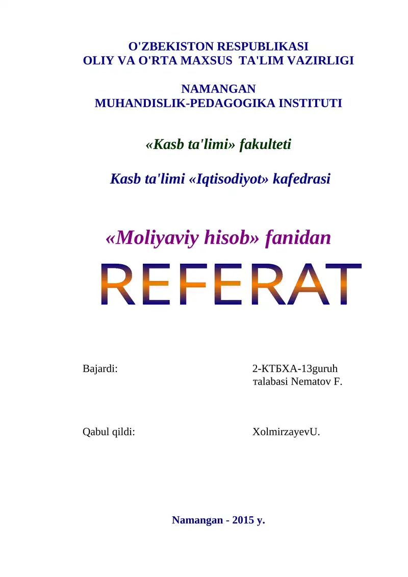 Moliyaviy Hisob