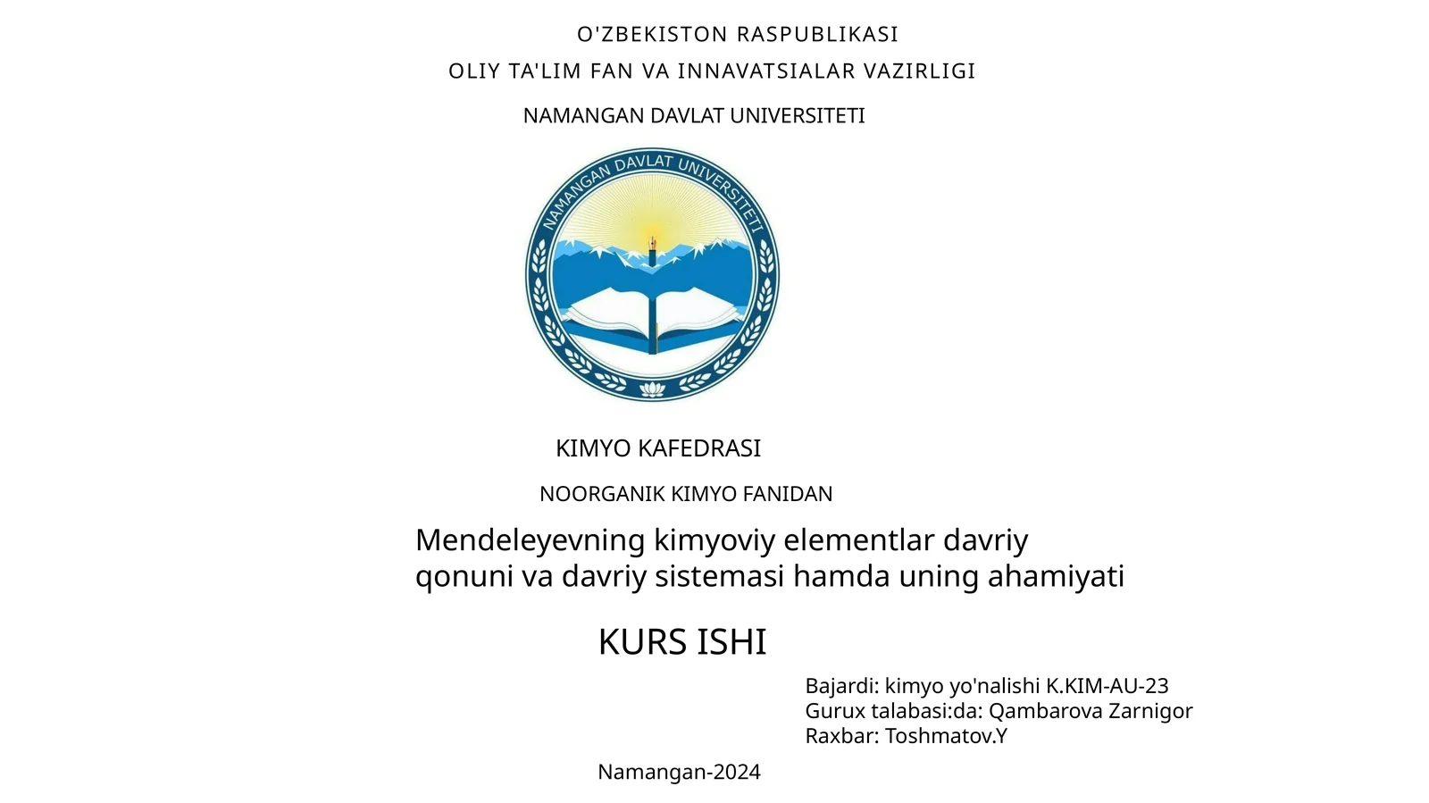 Mendeleyevning kimyoviy elementlari davriy qonuni va davriy sistemasi hamda uning ahamiyati