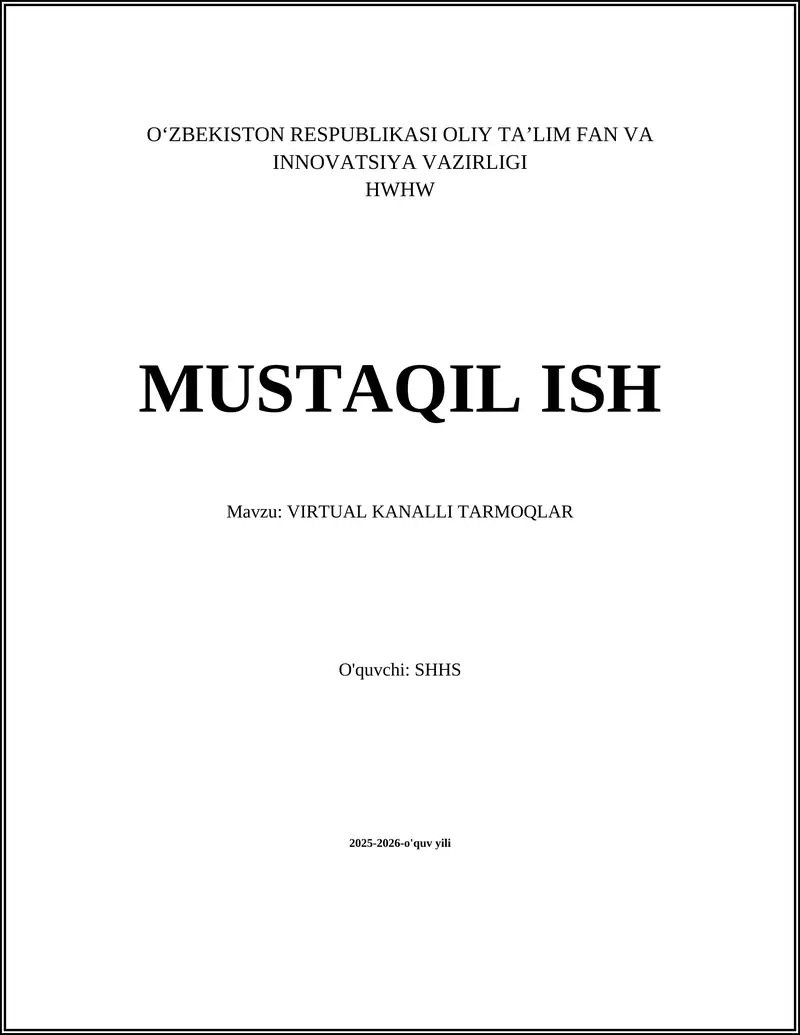 VIRTUAL KANALLI TARMOQLAR