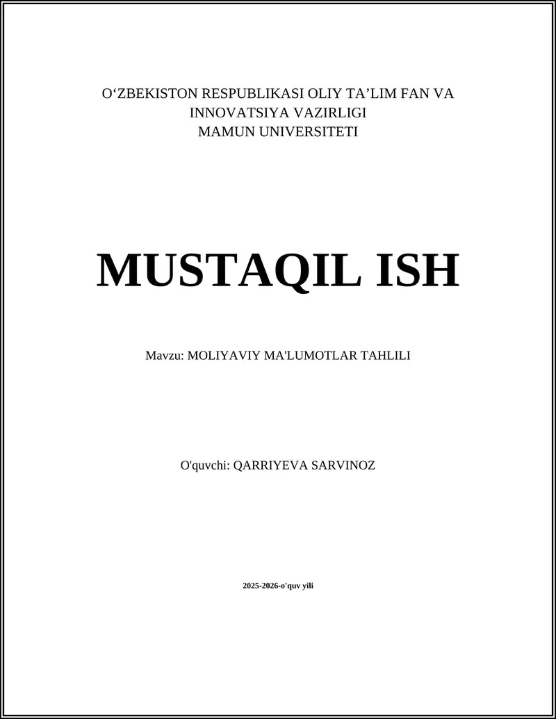 MOLIYAVIY MA'LUMOTLAR TAHLILI