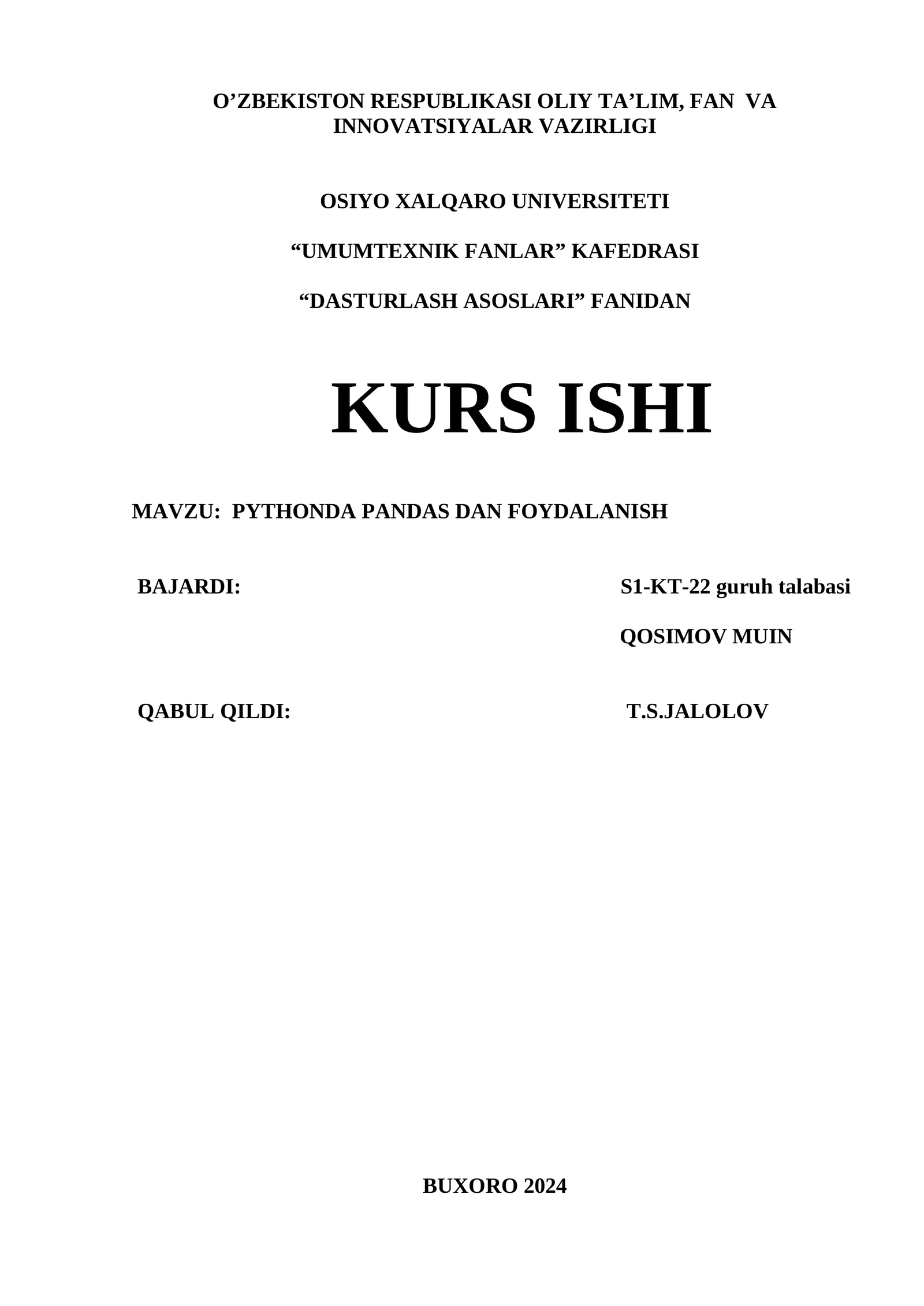 PYTHONDA PANDAS DAN FOYDALANISH KURSI