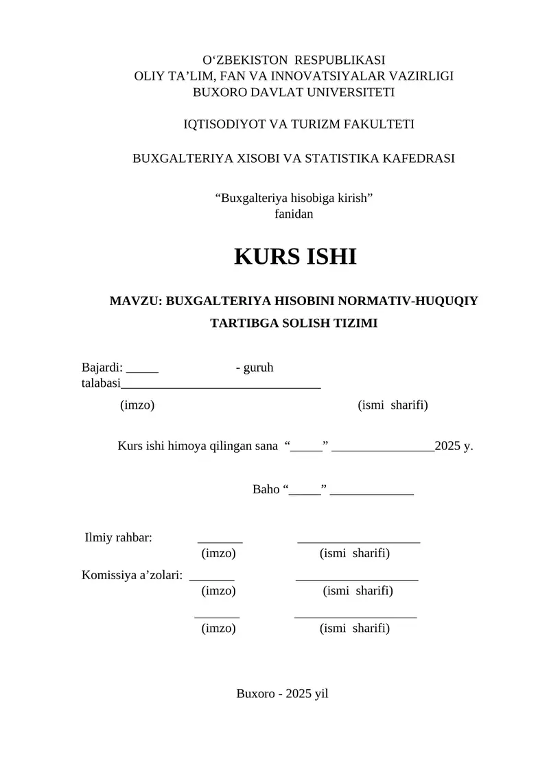 Buxgalteriya hisobiga kirish kurs ishi