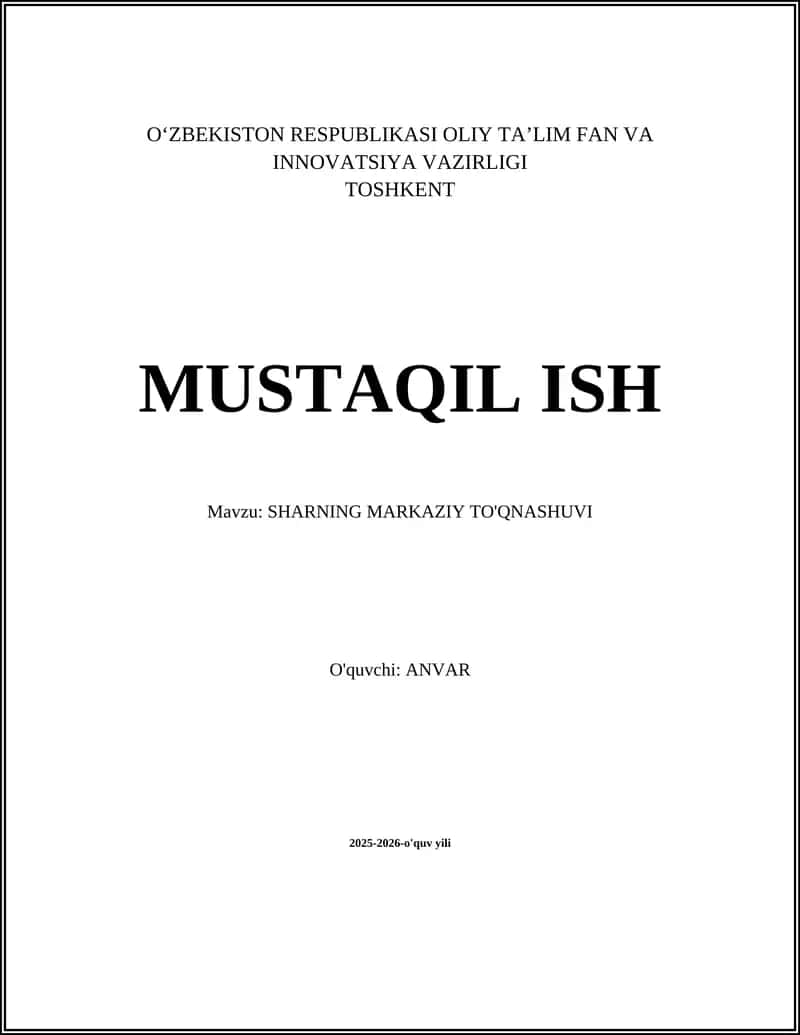 SHARNING MARKAZIY TO'QNASHUVI