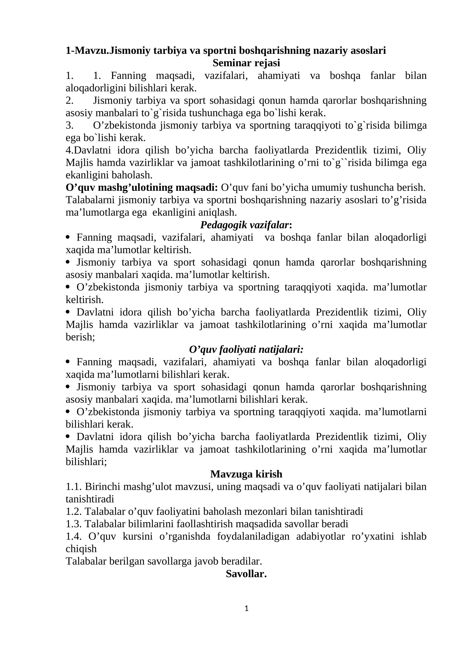 Jismoniy tarbiya va sportni boshqarishning nazariy asoslari