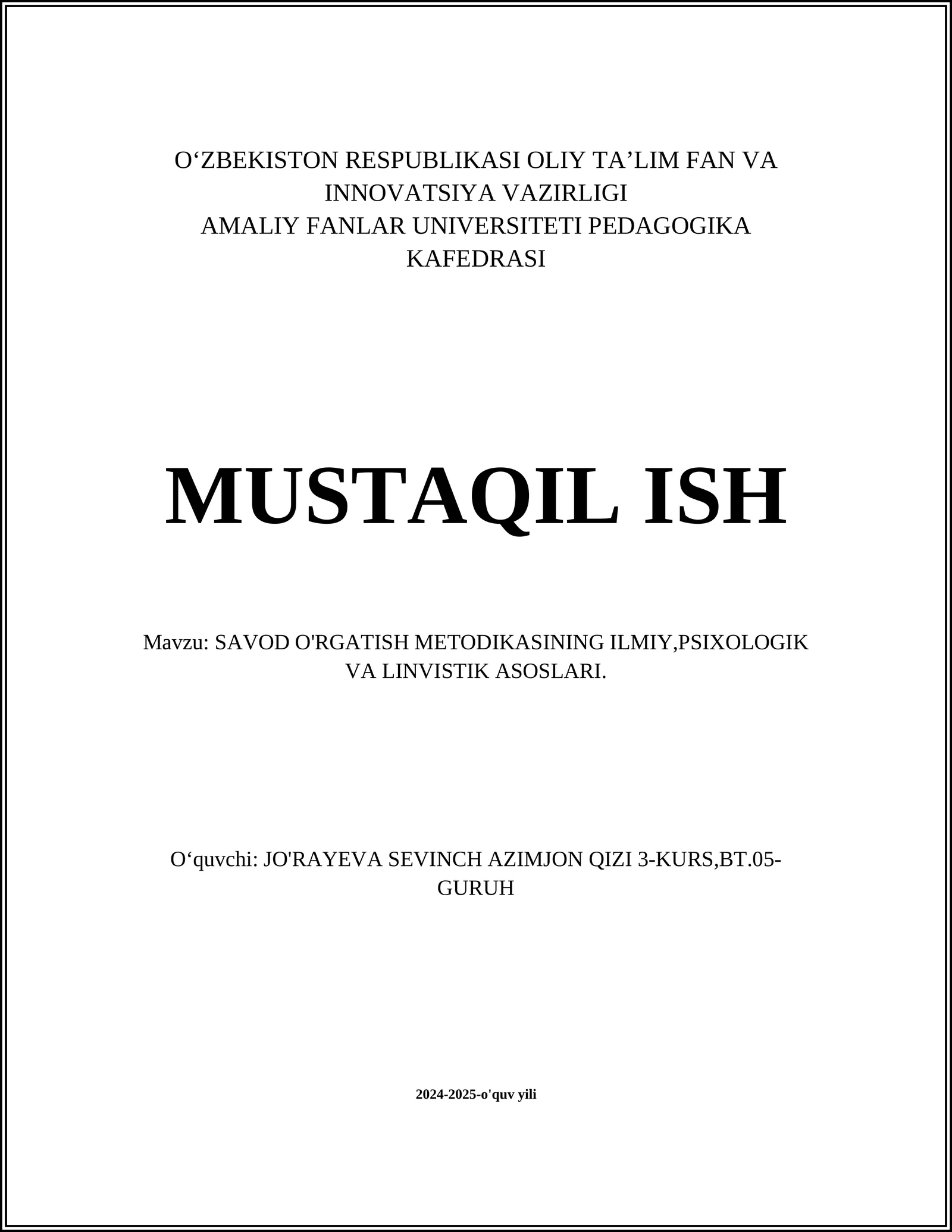 SAVOD O'RGATISH METODIKASINING ILMIY,PSIXOLOGIK VA LINVISTIK ASOSLARI