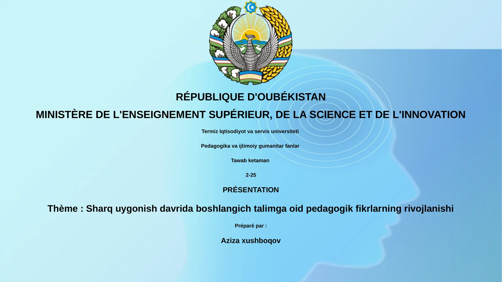 Sharq uygonish davrida boshlangich talimga oid pedagogik fikrlarning rivojlanishi