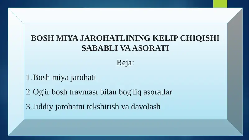 BOSH MIYA JAROHATLINING KELIP CHIQISHI SABABLI VA ASORATI