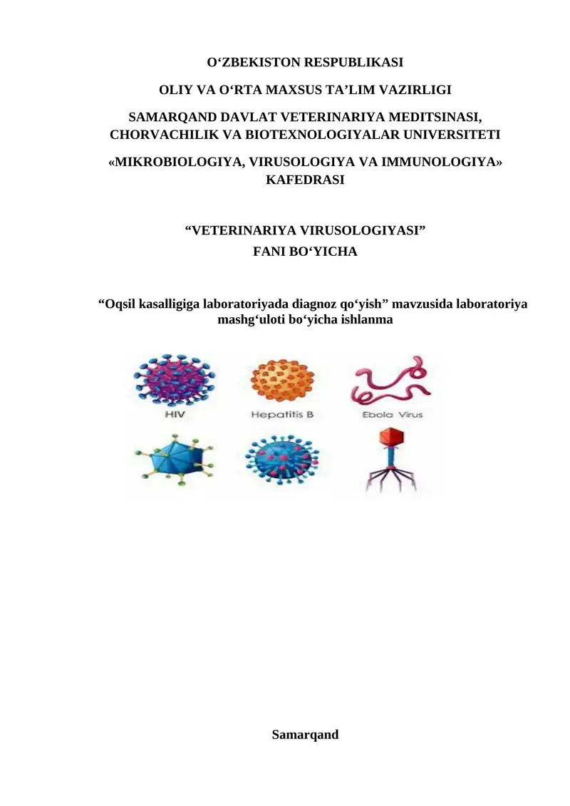 "Oqsil kasalligiga laboratoriyada diagnoz qo‘yish" ishlanma