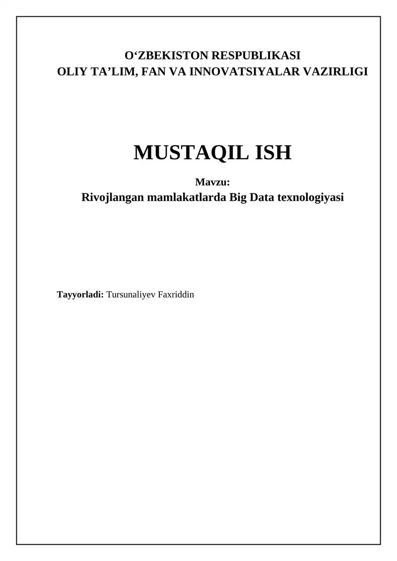 Rivojlangan mamlakatlarda Big Data texnologiyasi