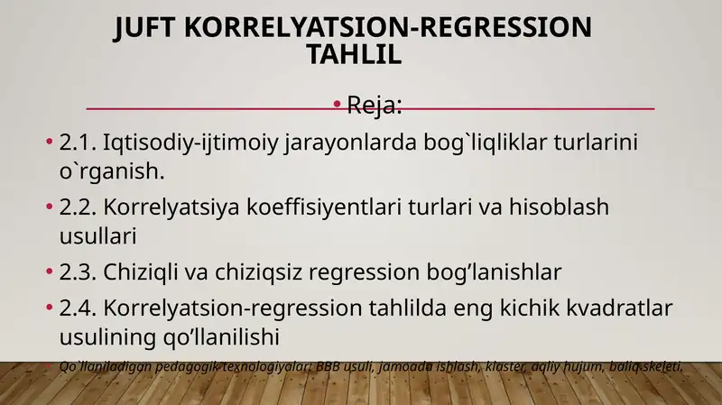 Juft korrelyatsion-regression tahlil