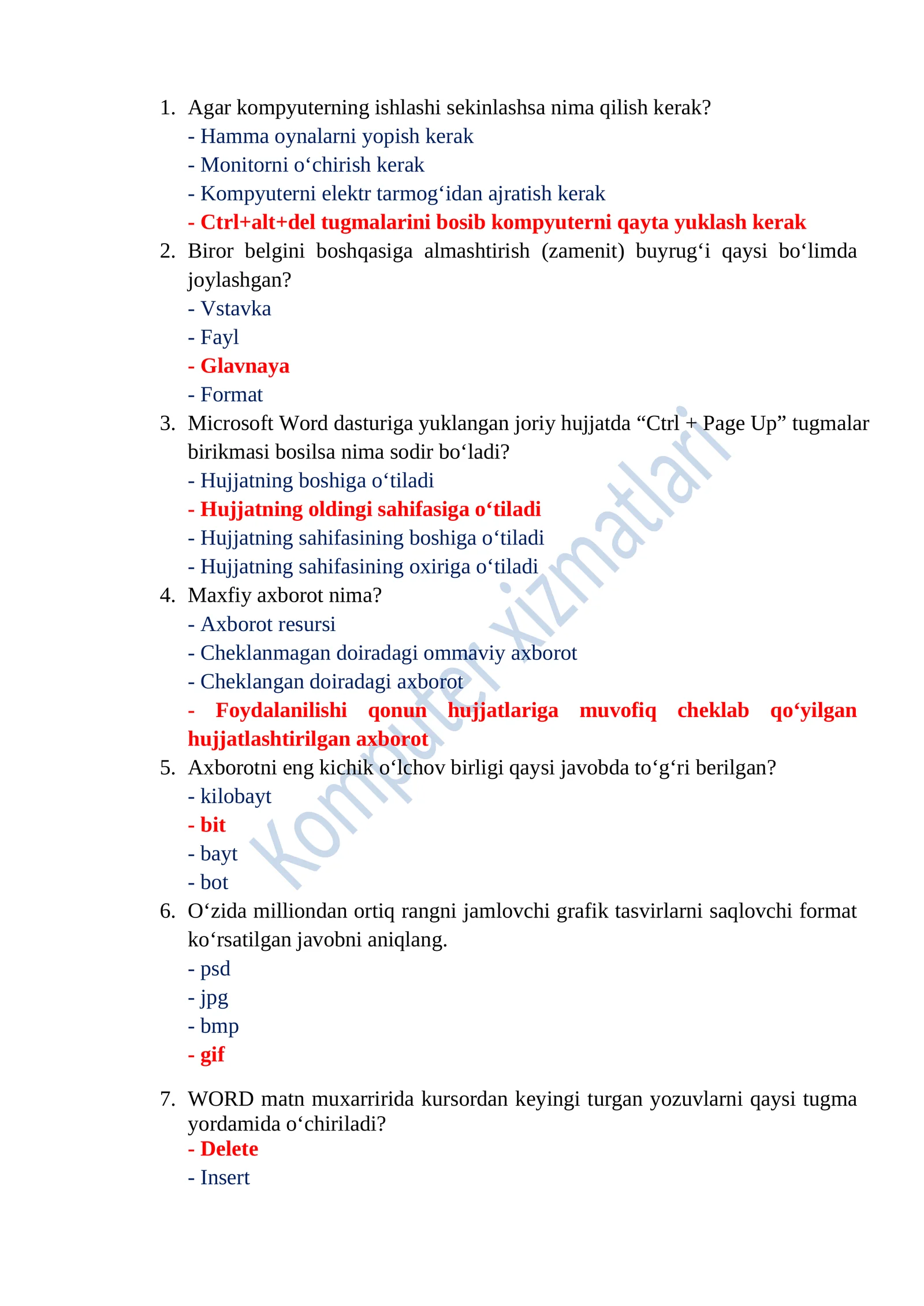 Argos test javoblari Axborot kommunikatsiya texnologiyalari 2026