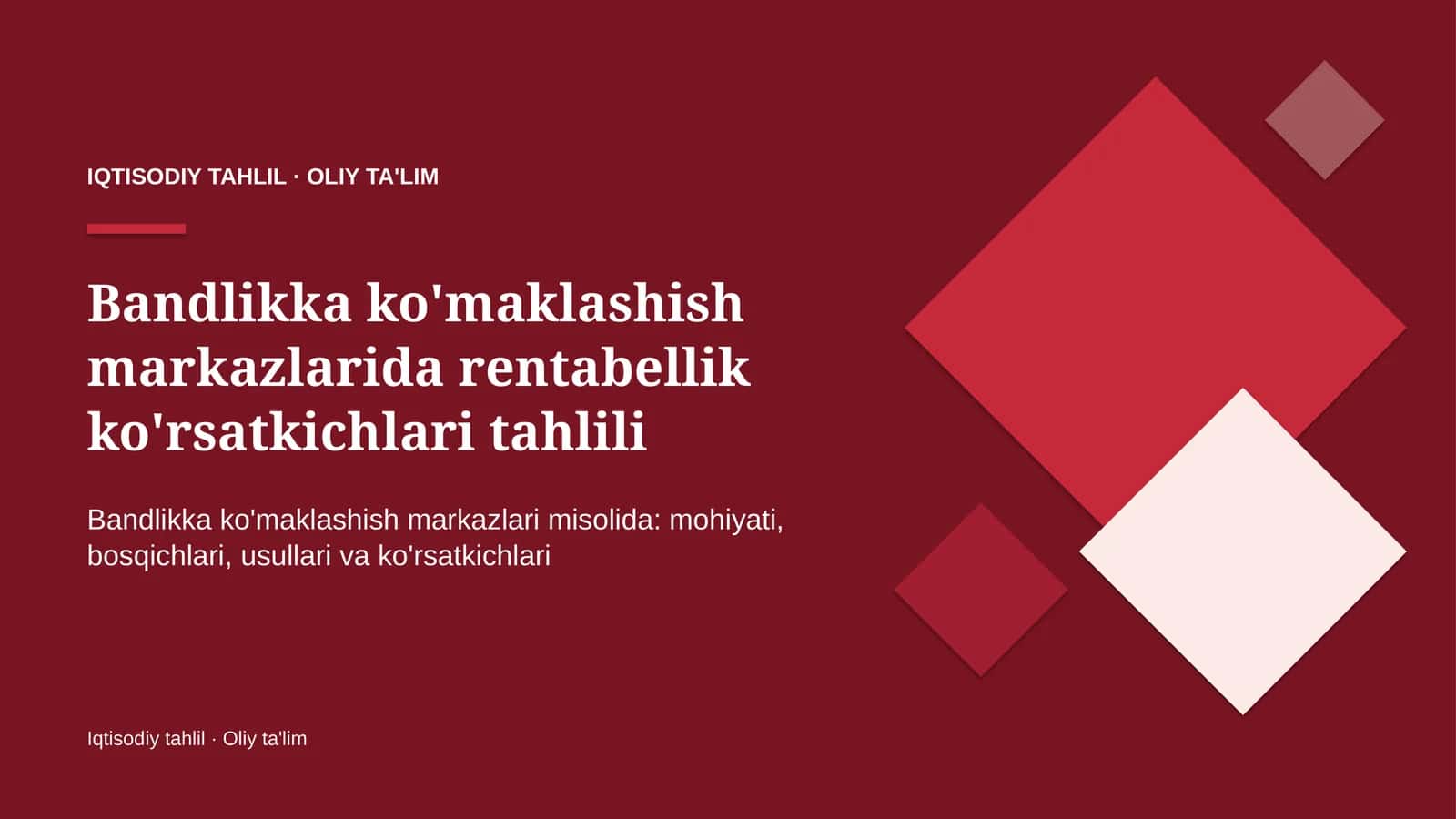 bandlikka ko'maklashish markazlarida rentabellik ko'rsatkichlari tahlili 4974