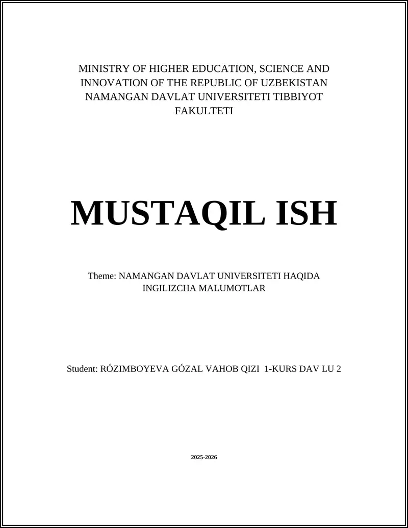 NAMANGAN DAVLAT UNIVERSITETI HAQIDA INGILIZCHA MALUMOTLAR