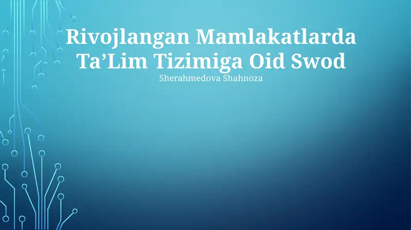 Rivojlangan Mamlakatlarda TaʼLim Tizimiga Oid Swod