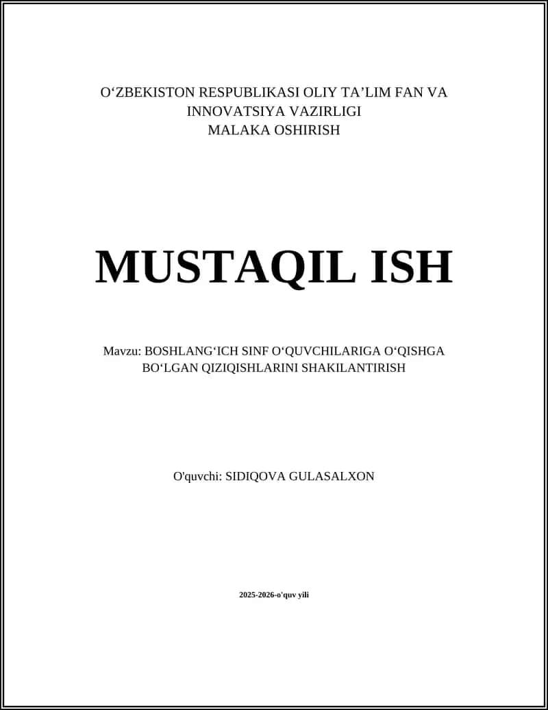 BOSHLANG‘ICH SINF O‘QUVCHILARIGA O‘QISHGA BO‘LGAN QIZIQISHLARINI SHAKILANTIRISH