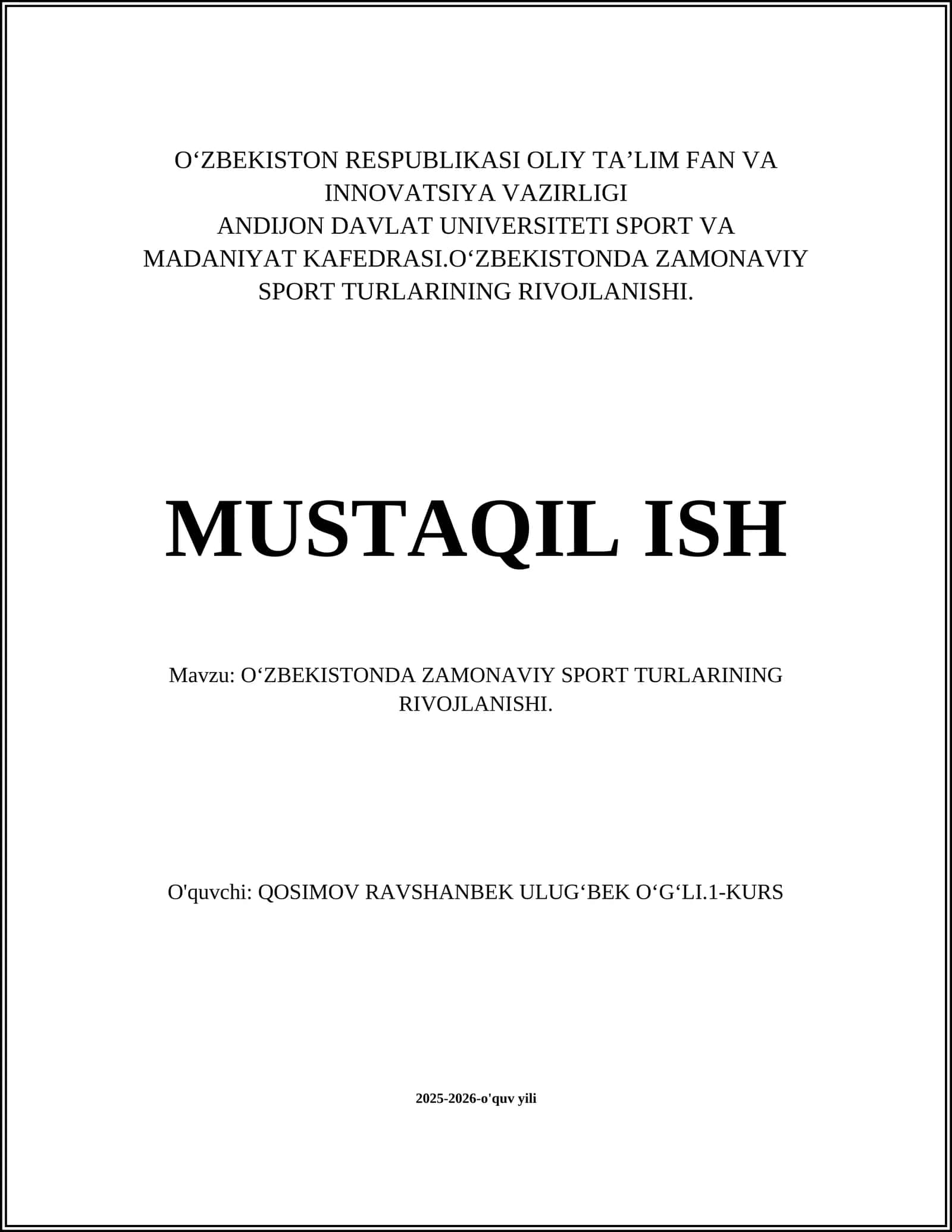 Oʻzbekistonda zamonaviy sport turlarining rivojlanishi