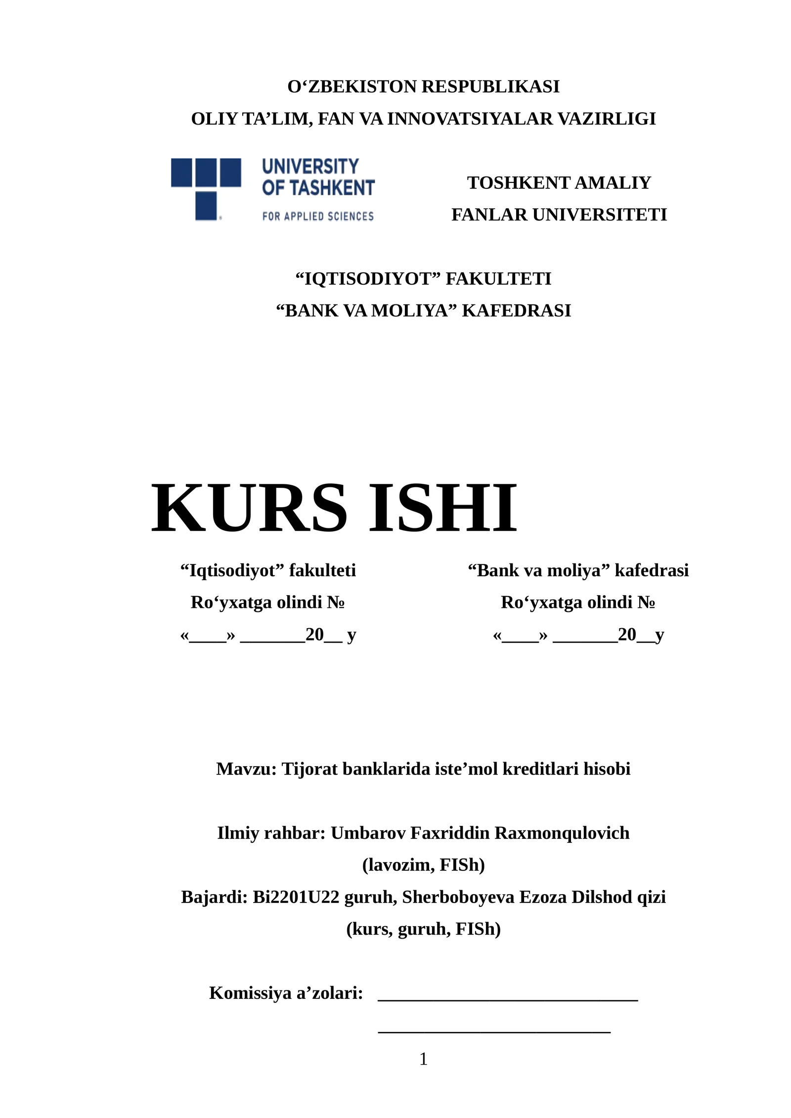 Tijorat banklarida iste’mol kreditlari hisobi