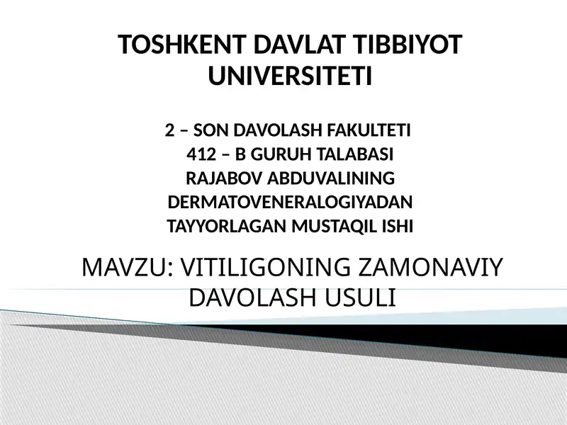 VITILIGONING ZAMONAVIY DAVOLASH USULI