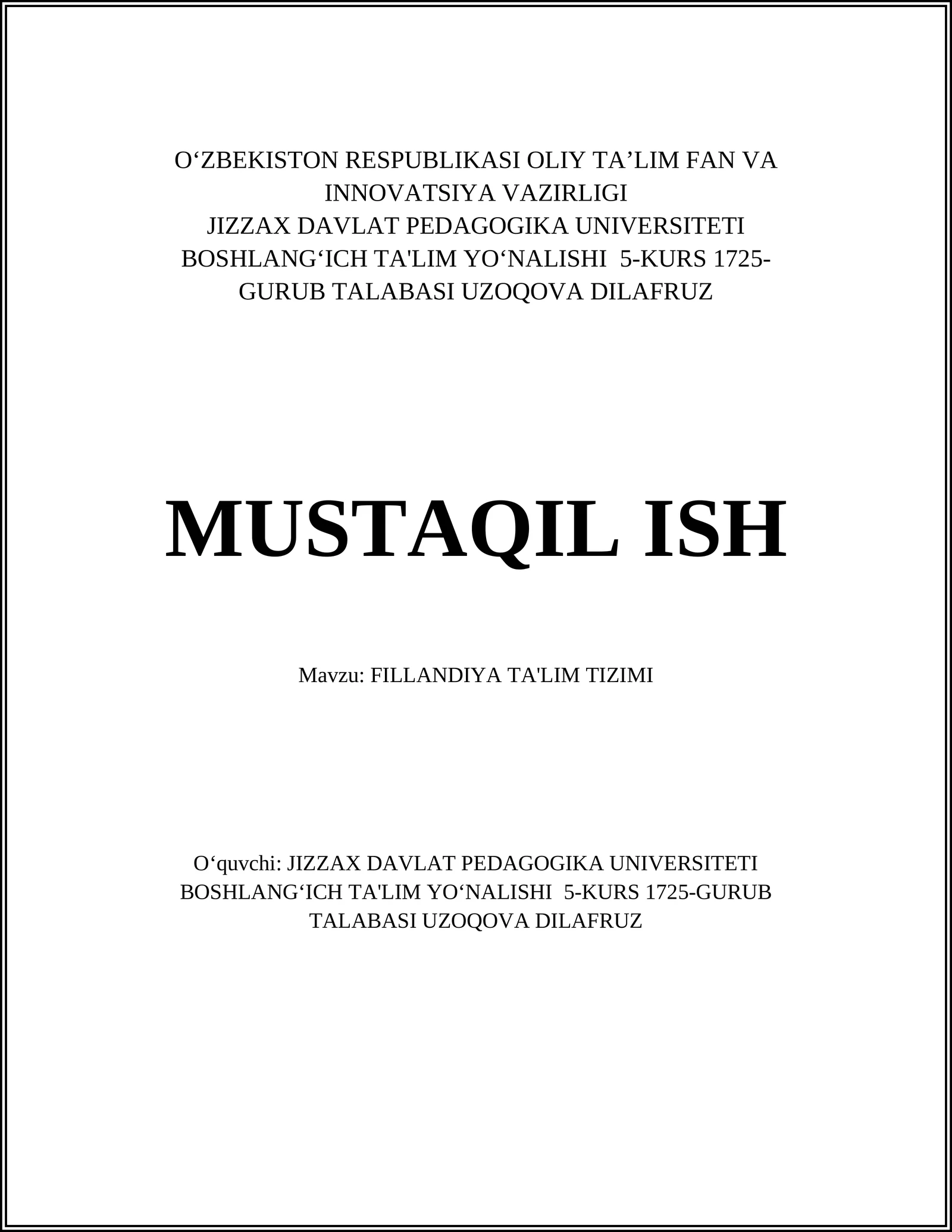FILLANDIYA TA'LIM TIZIMI