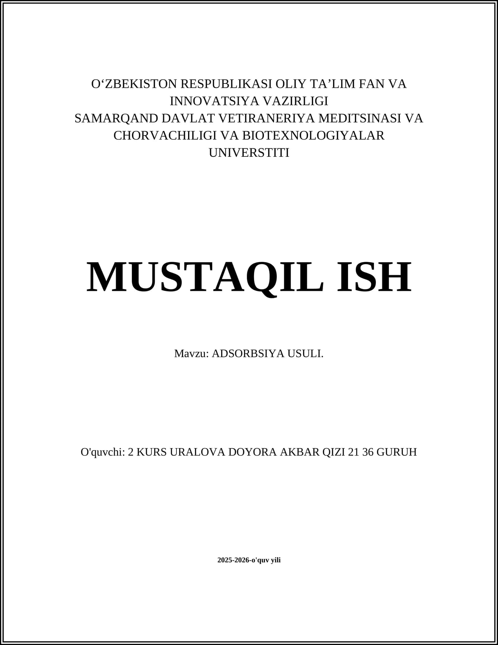 ADSORBSIYA USULI
